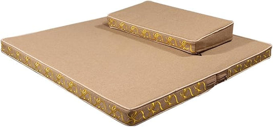 Portable Foldable Meditation Cushion Mat Set with Washable Cotton Linen Cover, Larger Thick Yoga Mat Bolster Floor Pillows Seating for Adults Meditation Accessories Beige1-60CM