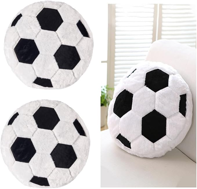 JPORSHU 2PCS Fluffy Soccer Balls Plush Pillow, Soft Soccer Theme Cushion, Sphere Pillow Toys Gift for Kids Boy Girls Children Room Decoration