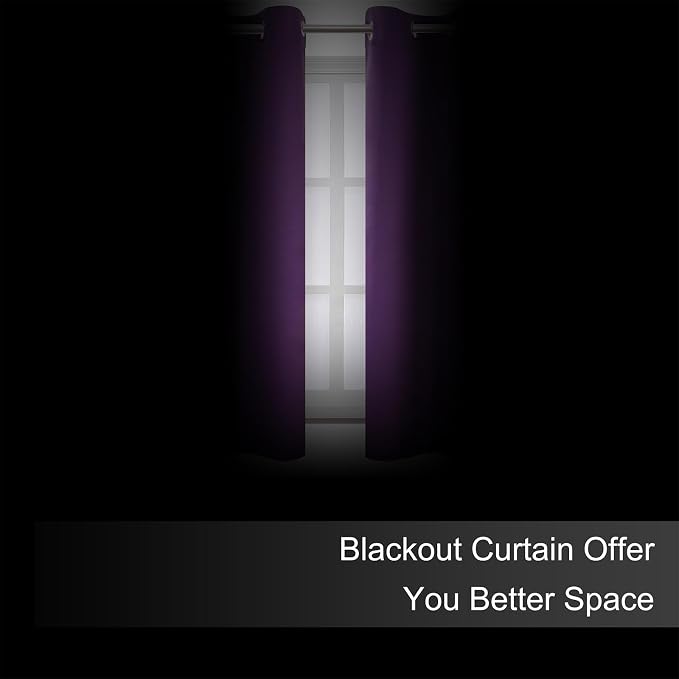LEMOMO Purple Blackout Curtains 42 x 54 Inch Length Set of 2 Panels Grommet Bedroom Curtains for Living Room
