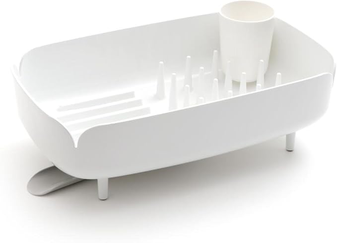Small Dish Drying Rack for Kitchen Counter, Compact Dish Drainer with Drainage Spout & Spoon Holder, Space-Saving Drying Rack for Small Kitchens, Apartments & RVs, Made in Korea (Cream White)
