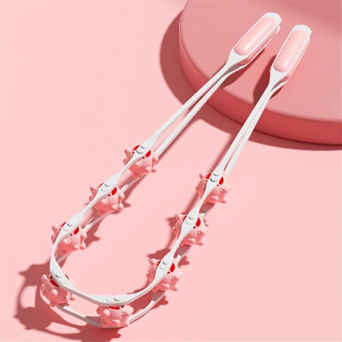 Back Massage Roller Rope, Manual Balll Pull Back Strap with 8 Rollers, Handheld Cellulite Self Massage Tool for Body Shaping, Leg Muscle Relief (Pink)