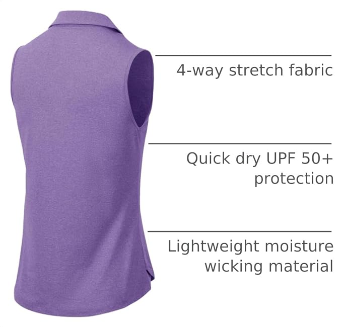 BGOWATU Women's Sleeveless Golf Polo Shirts Collared V Neck Tennis Tank Tops UPF 50+ Quick Dry Lightweight