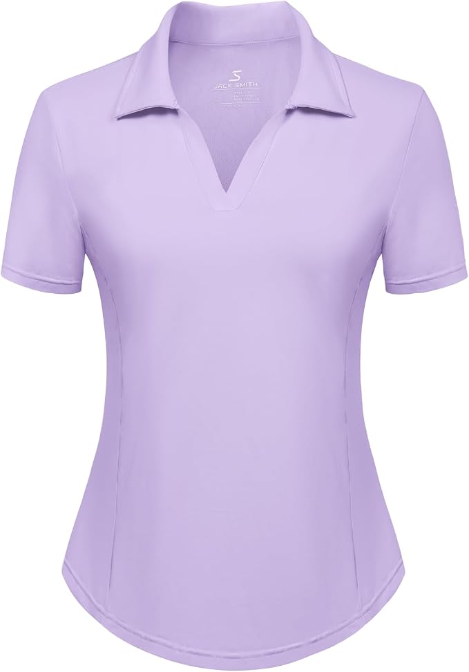 JACK SMITH Women's Golf Polo Shirt V Neck Short Sleeve Tennis Shirt Sun Protection Moisture Wicking Athletic Tops
