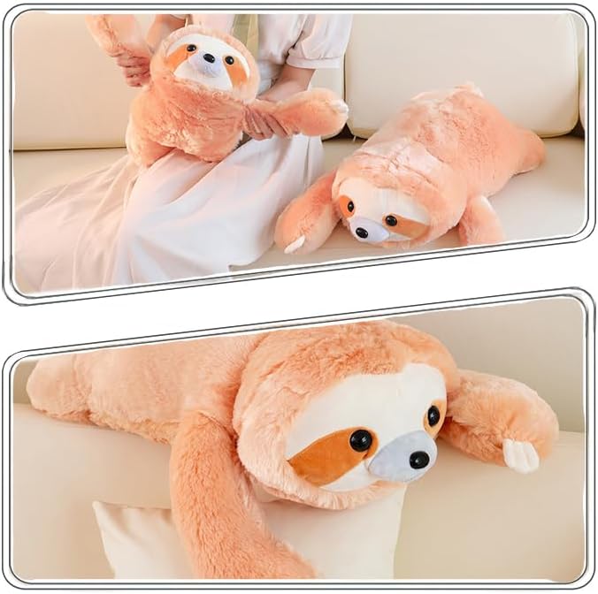 ELAINREN Cuddly Pink Sloth Stuffed Animals Pillow Ultra-Soft Three Toed Sloth Plush Cuddle Toy Lifelike Furry Sloth Plushie Doll Gifts/19.6''