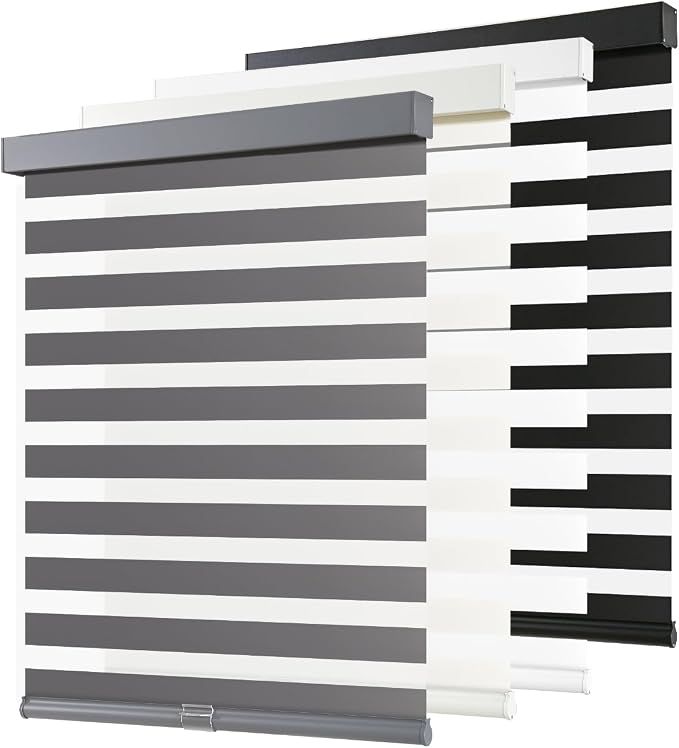 AOSKY Cordless Zebra Blinds for Windows Pull Down Roller Window Shades Dual Layer Light Filtering Privacy for Day and Night, Free-Stop Door Shades for Home Easy to Install (29" W X 72" H, Grey)