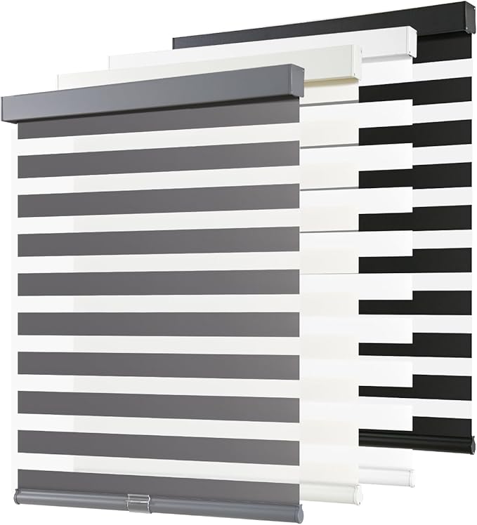 AOSKY Cordless Zebra Blinds for Windows Pull Down Roller Window Shades Dual Layer Light Filtering Privacy for Day and Night, Free-Stop Door Shades for Home Easy to Install (50" W X 72" H, Grey)