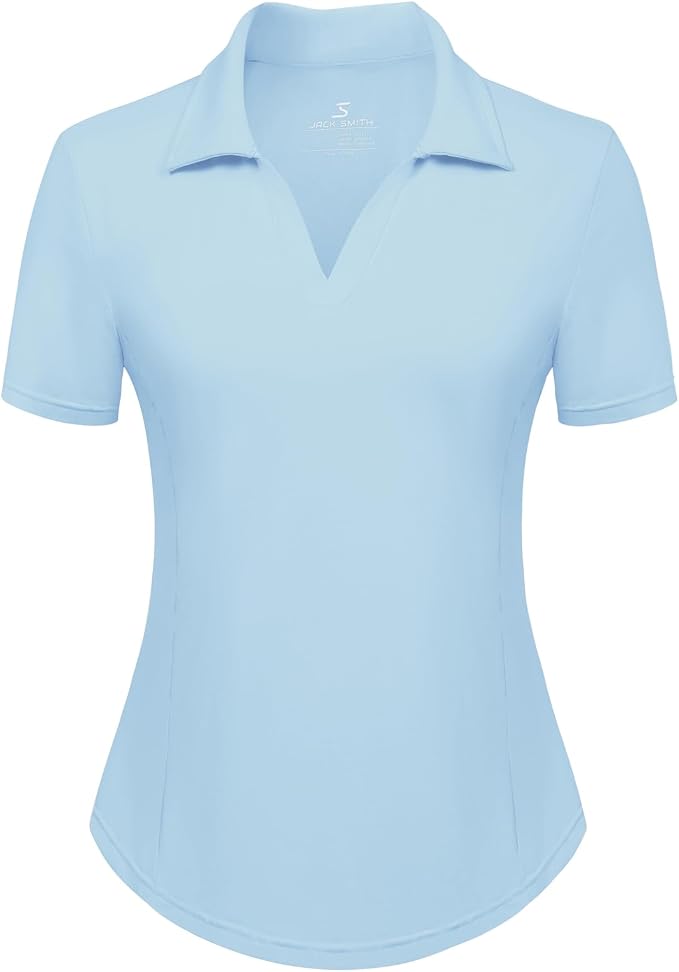 JACK SMITH Women's Golf Polo Shirt V Neck Short Sleeve Tennis Shirt Sun Protection Moisture Wicking Athletic Tops