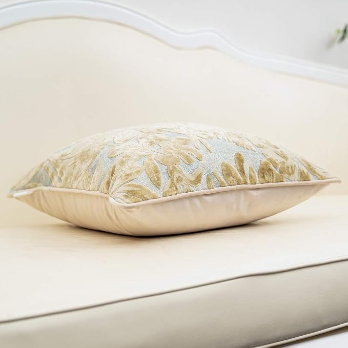 Alerfa 12 x 20 Inch Beige Rectangle Maple Leaf Pillow Embroidery Cut Velvet Cushion Case Luxury Modern Lumbar Throw Pillow Cover Decorative Pillow for Couch Sofa Living Room Bedroom Car