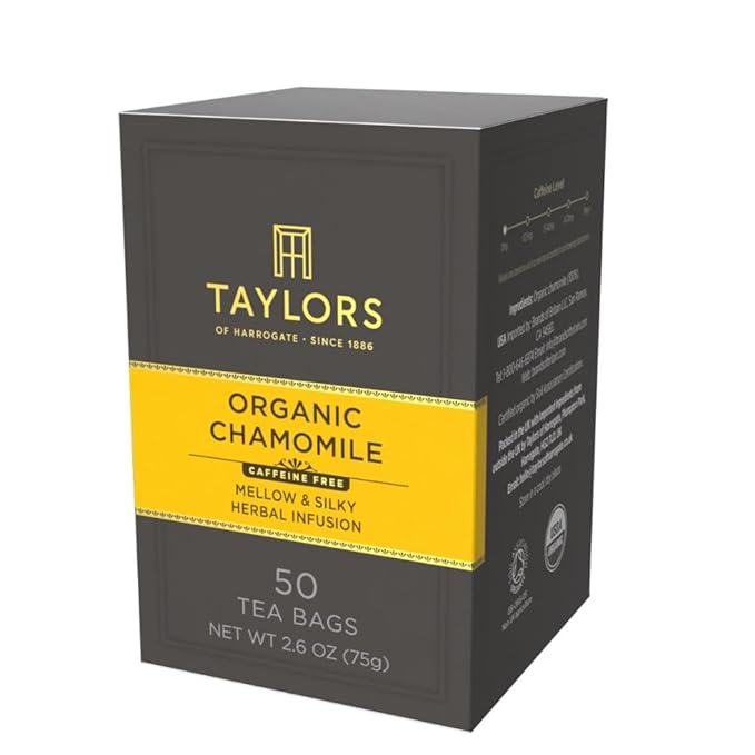 Taylors of Harrogate Organic Chamomile, Herbal Tea, Pillow Tea Bags, 50 Count (Pack of 6), Mellow, Silky & Soft, Caffeine-Free, Enjoy Hot or Iced, 300 Teabags Total
