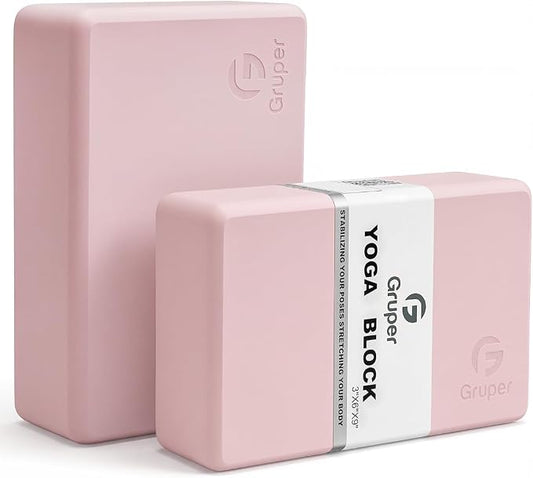 Gruper Yoga Blocks 2 Pack, 9"x6"x3" Exercise Blocks High-Density EVA Foam Blocks with Soft Non-Slip Surface, Lightweight Yoga Props for Yoga Pilates Meditation & Stretching