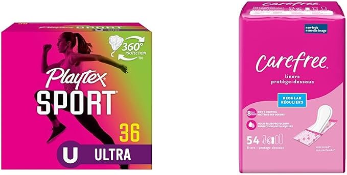 Playtex Sport Tampons, Ultra Absorbency, 36ct & Carefree Panty Liners, Regular, Unscented, 54ct