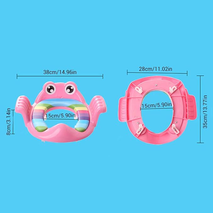 Baby Potty Trainer Non Slip Toilet Training Seat with Handles, Cartoon Shape for Independent Urination (green)