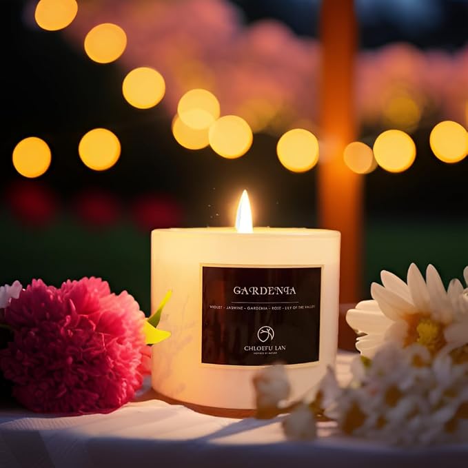 Premium Gardenia Scented Candle for Men & Women, Highly Scented, 7.1oz|45 Hour Long Lasting, All Natural Soy Candles, Home Decor, White Glass Jar Candle with Gift Box