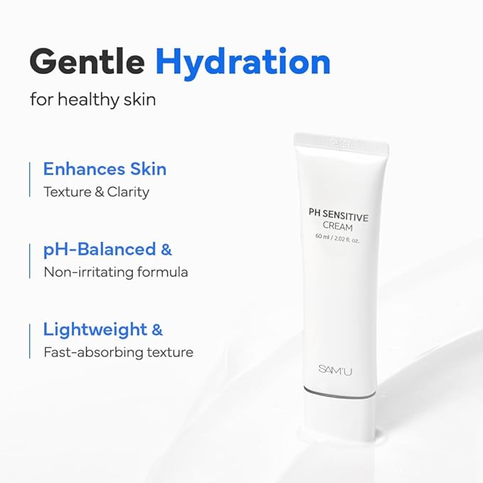 SAM'U PH Sensitive Cream– Face Moisturizer with Ceramide, Hyaluronic Acid & Allantoin & Centella, Long-lasting Hydration, Quick Absorbing Formula, Hypoallergenic Korean Skin Care 2.02 Fl Oz