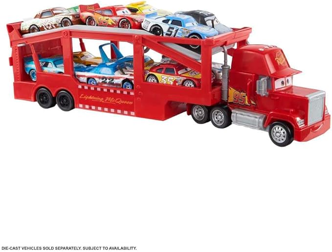 Mattel Disney and Pixar Cars Mack Hauler, 13-inch Toy Transporter Truck with Ramp & Carry Storage for 12 Vehicles, Gift for Kids Ages 4 Years Old & Up