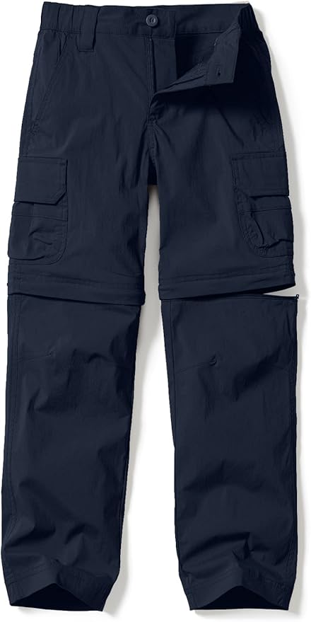 CQR Kids Youth Hiking Cargo Pants, UPF 50+ Quick Dry Convertible Zip Off Pants, Outdoor Camping Pants
