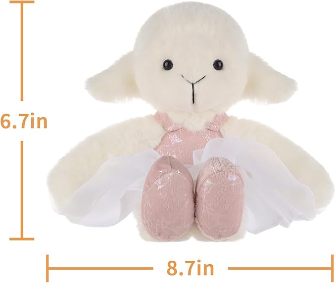 Apricot Lamb Ballet Lamb Plush Stuffed Animals for Kids, Soft Cute Sheep Plush Toys for Baby Girl and Boy, Fluffy Ballet Lamb White 6.7 Inches