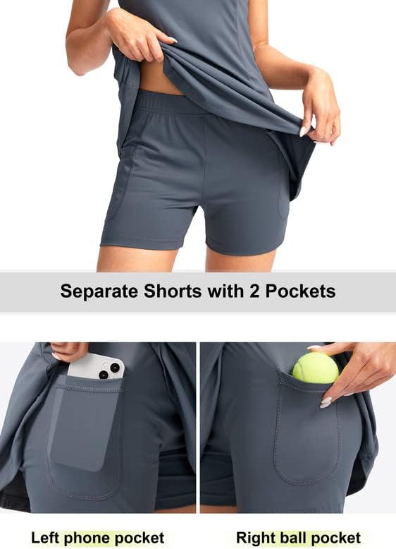 Viodia Women's Tennis Golf Dress with Shorts | Active, Exercise, Workout, Sports, Athletic, Dresses for Women, with Zipper Pockets