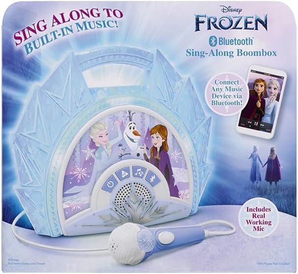 eKids Disney Frozen Karaoke Microphone with Bluetooth Speaker for Fans of Disney Toys, Kids Karaoke Machine with Built in Music