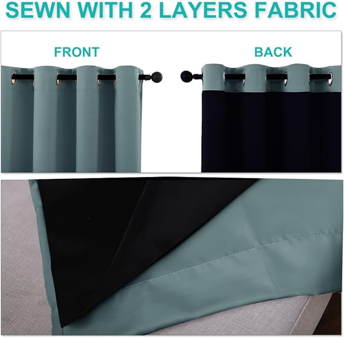 NICETOWN 100% Blackout Window Curtain Panels, Full Light Blocking Drapes with Black Liner for Nursery, 72-inch Drop Thermal Insulated Draperies (Greyish Blue, 2 Pieces, 46-inch Wide Per Panel)