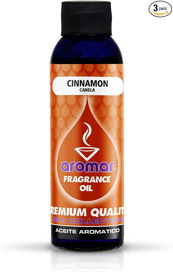 AROMAR Premium Fragrance Oil, 4oz Bottle 3 Pack Long Lasting Aromatic Scent, Fresh and Revitalizing Aromatherapy for Living Room, Bedroom, and Kitchen 12oz Cinnamon