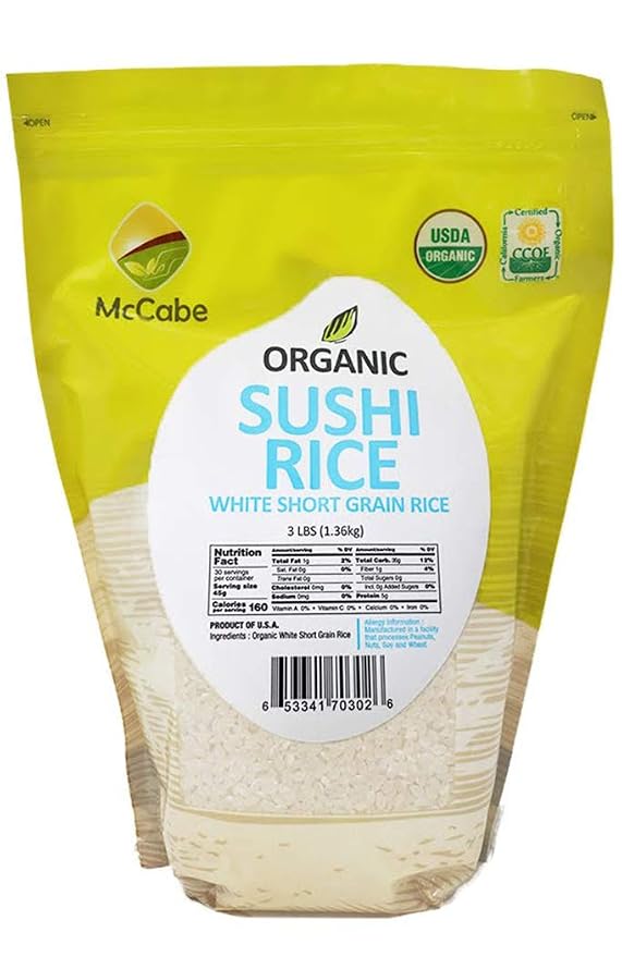 McCabe Organic Short Grain White Sushi Rice | Sticky White Rice | Rich in Fibers and Minerals | USDA and CCOF Certified Organic | Product of USA | 3Lbs