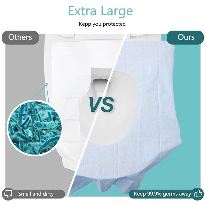 Toilet Seat Cover Disposable, 50 Pack XL Waterproof Covers Individually Wrapped for Adults and Kids Toddlers Potty Training Travel Accessories for Public Restrooms, Airplane