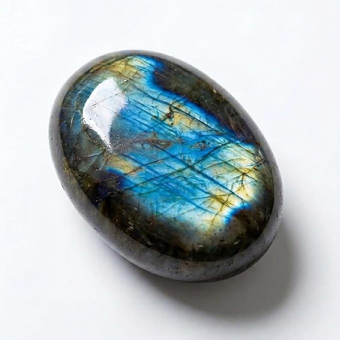 Natural Labradorite Palm Stone - Hand-Polished Oval Worry Stone for Anxiety & Stress Relief - Pocket Healing Crystals for Meditation, Reiki & Intuition - Unique Spiritual Gift for Crystal Collectors