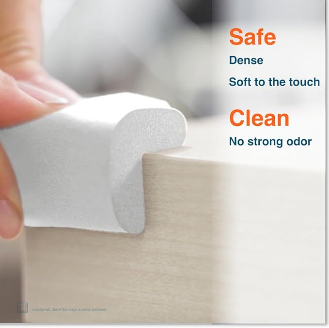 Roving Cove HeftyFit Corner Protector for Baby (12 Large Corners), Heavy-Duty Soft Rubber Foam Furniture Corner Bumper Guards, 3M Adhesive Pre-Taped, Oyster White (Off White)