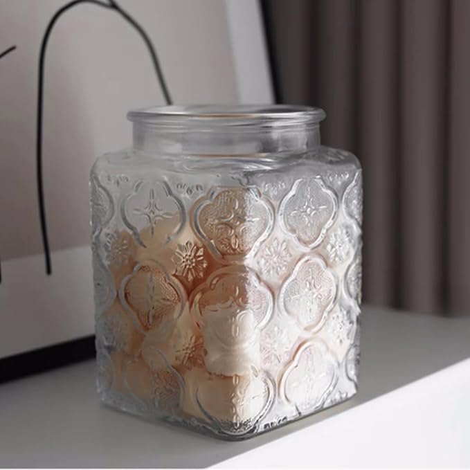 25.3 FL OZ Square Glass Jar, Glass Storage Canister with Airtight Lid, Glass Food Storage Containers for Candy, Coffee, Tea, Canning, Cute Jar (Square Begonia) | Glass Food Storage Container for Coffee, Tea, Candy, Sugar, Decorative Jar Cute Jar (Squar...