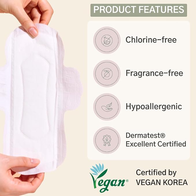 Hyye Ultra Thin Sanitary Pads with Wings, High Absorbency, Air Flow Cotton Soft Touch Cover, Unscented, Made in Korea (Large, 14 Count)
