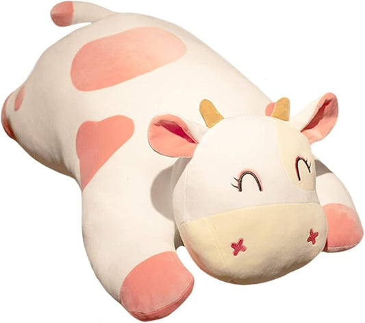 ELAINREN Valentine's Pink Cow Stuffed Animals Pillow Ultra-Soft Farm Dairy Cattle Plush Toy Floppy Milk Calf Plushie Cushion Decor Gifts/25.6''