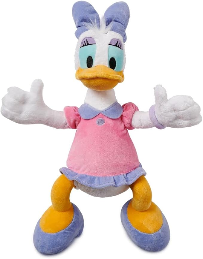 DISNEY STORE Official Daisy Duck Medium Soft Toy for Kids, Cuddly Character with Fuzzy Texture and Embroidered Details in Pink and Purple Dress, Disney Plushy Suitable for All Ages.