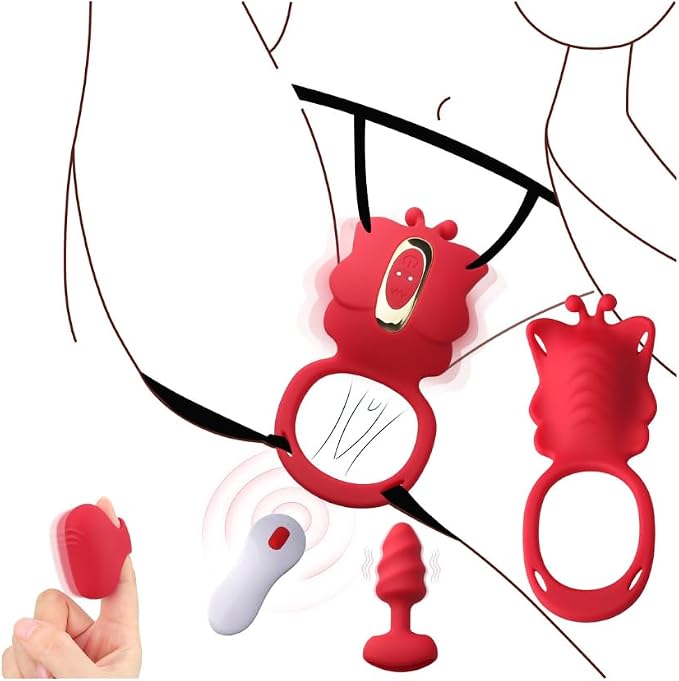 Couples Adult Sex Toys Wearable Vibrator - 3in1 Finger Anal Plug Sex Toys Vibrator for Clitoral Anal Nipple Stimulator with 9 Vibration Modes, Clitoris Vibrator Vibrating Cock Ring BDSM Women Sex Toys