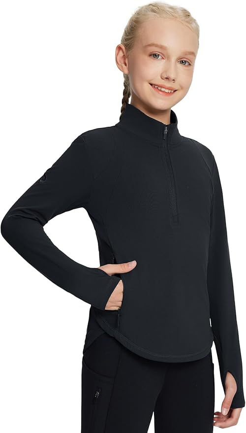 baleaf Girls Long Sleeve Shirts Fleece Jacket Fall Half Zip Pullover Kids Sweatshirts Athletic Thermal Coat