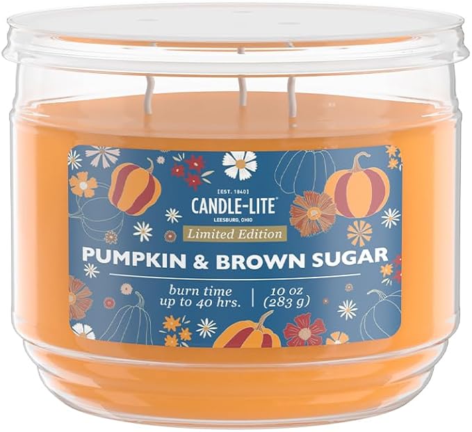 Candle-lite Halloween Scented Candles, Spiced Rum and Pumpkin with Clove, 10 oz Jar, 40 Hour Burn, Fall Scented Candle for Home Decor, 3-Wick, Proudly Poured in USA, Halloween Candle Decoration