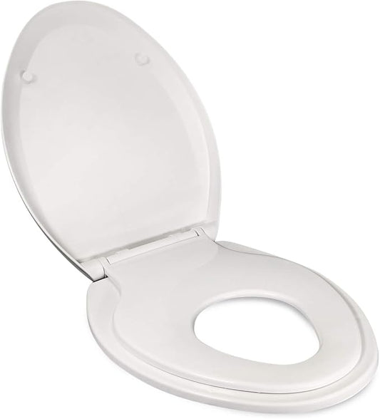 E2000 Elongated Toilet Seat with Built in Potty Training Toddlers Seat Magnetic Kids Seat Fits both Adult and Child Plastic Off white