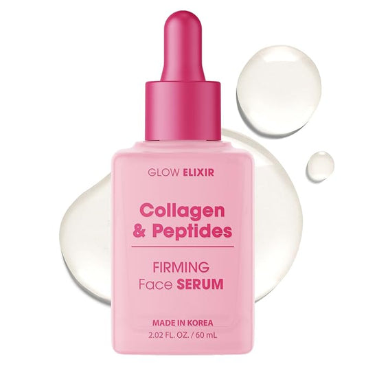 Glow Elixir Collagen & Peptides Face Serum – Firming & Wrinkle Serum for Skin Repair, Fine Lines & Deep Wrinkle Treatment – Dermatologist Tested Anti Aging Korean Skin Care – Clean Beauty – 2.02 Fl Oz