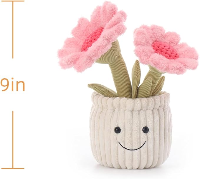 Apricot Lamb Soft Sunflower Plant Plush Toy, Stuffed Pink Flower Pot, Kawaii Plushie for Kids, 9"