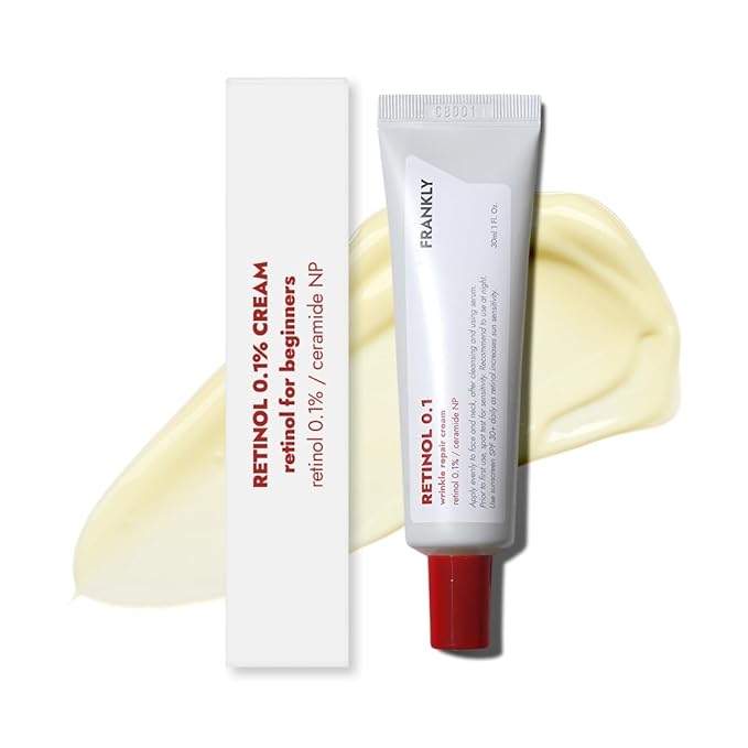 FRANKLY Retinol 0.1% Cream, 1.01 fl oz - Beginner Retinol | Night Cream | with Ceramides & Natural Ginseng | Anti-aging, Wrinkles Care, Reduces Congestion and hyperpigmentation | Korean Skin Care