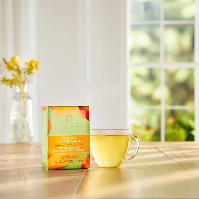 Taylors of Harrogate Mango & Cardamom, Green Tea, Individually Wrapped Bags, 20 Count (Pack of 1), Delicate, Refreshing and Sweet, Caffeinated, Enjoy Hot or Iced, 20 Teabags