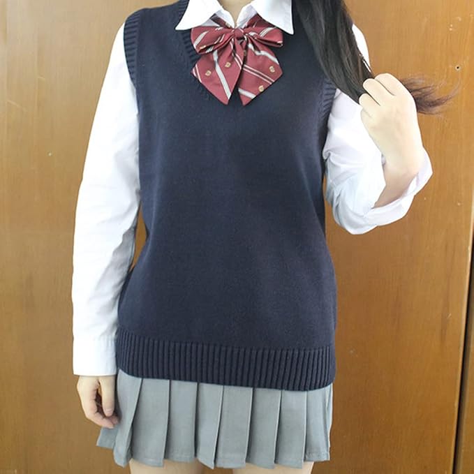 jinghuiyue Women’s V Neck Sweater Vest School Uniform Solid Color Sleeveless Knit Sweaters Pullover Tank Tops