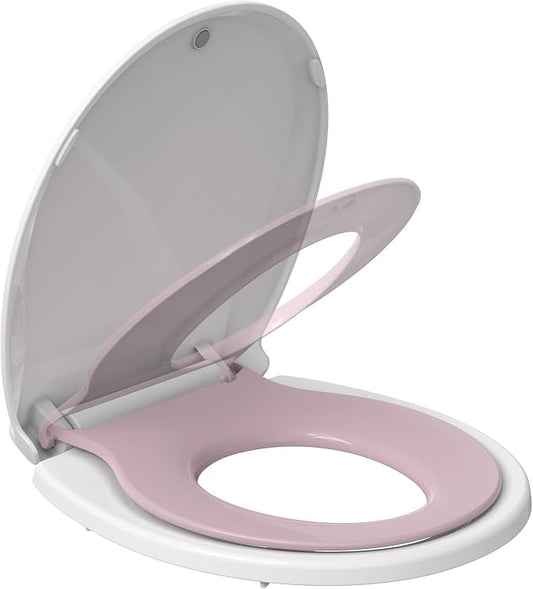 GAOMON Toilet Seat, Round Toilet Seat with Toddler Seat Built in, Potty Training Toilet Seat Round Fits Both Adult and Child, with Slow Close and Magnets- white and pink