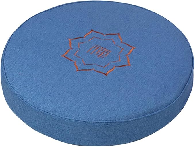 Round Meditation Cushion Mat Set with Washable Cotton Linen Cover, Larger Yoga Mat Bolster Floor Pillows Seating for Adults Meditation Accessories blue1-60cm