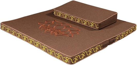 Portable Foldable Meditation Cushion Mat Set with Washable Cotton Linen Cover, Larger Thick Yoga Mat Bolster Floor Pillows Seating for Adults Meditation Accessories coffee1-80cm