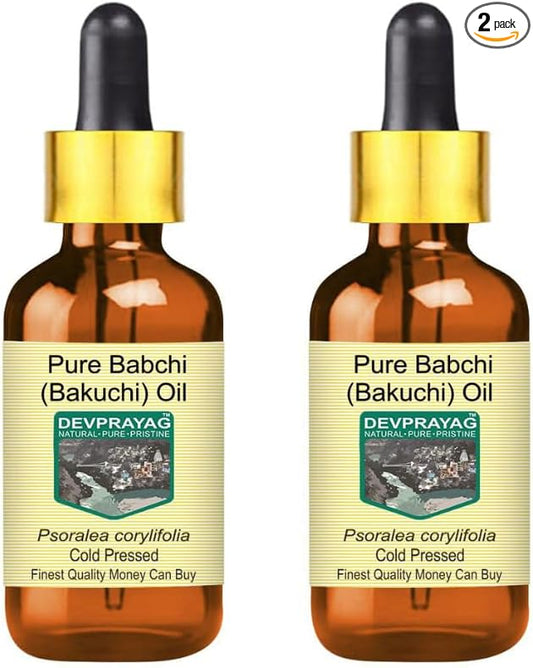 DEVPRAYAG Babchi (Bakuchi) Oil (Psoralea corylifolia) with Glass Dropper | Cold Pressed | Pure | For Diluting Essential oils | Skin & Massage | Non-Sticky | Lightweight | Unisex | 50ml X 2 (3.38 oz)
