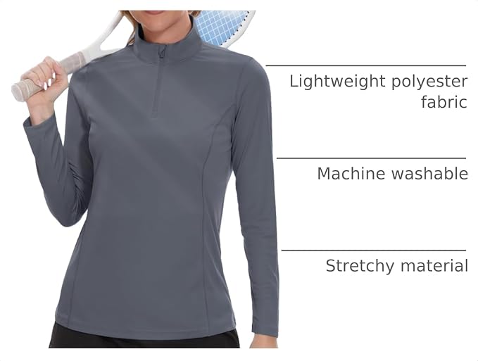 TACVASEN Women's Quarter Zip Pullover Golf Shirts UPF 50+ Long Sleeve Sun Shirts UV Protection Workout Tops
