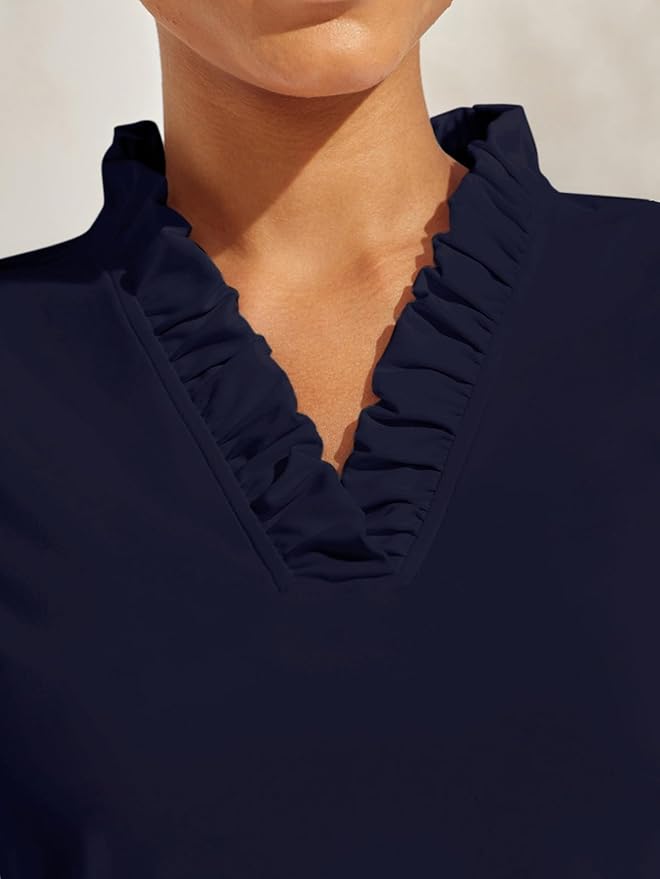 ACEGOLFS Womens Golf Polo Shirts Casual Ruffle V Neck Long Sleeve Tops for Women UPF 50+ Rash Guard Ladies Pullover Shirt