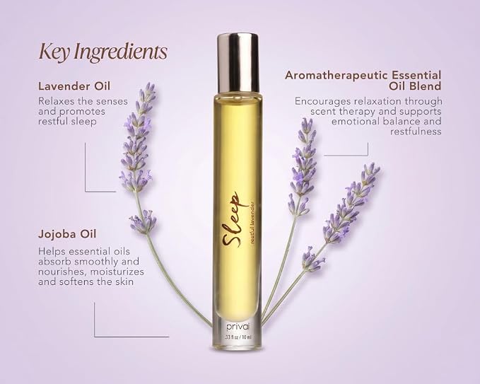 PRIVAI Lavender Essential Oil Roll-On Mini- Sleep, 10 ML, Aromatherapy for Mind and Body with Jojoba Oil – Comforting Wellness Blend for Relaxation