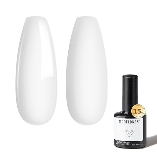 modelones White Gel Nail Polish Gel Polish Solid White Nail Poish Soak Off Pastel U V Nail Design Salon DIY Manicure 15 ML